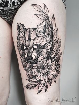 Blackwork Raccoon - Tattoo / Leg