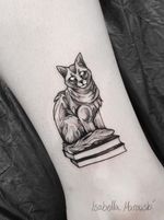 Blackwork Cat / Book Ankle / Leg Tattoo