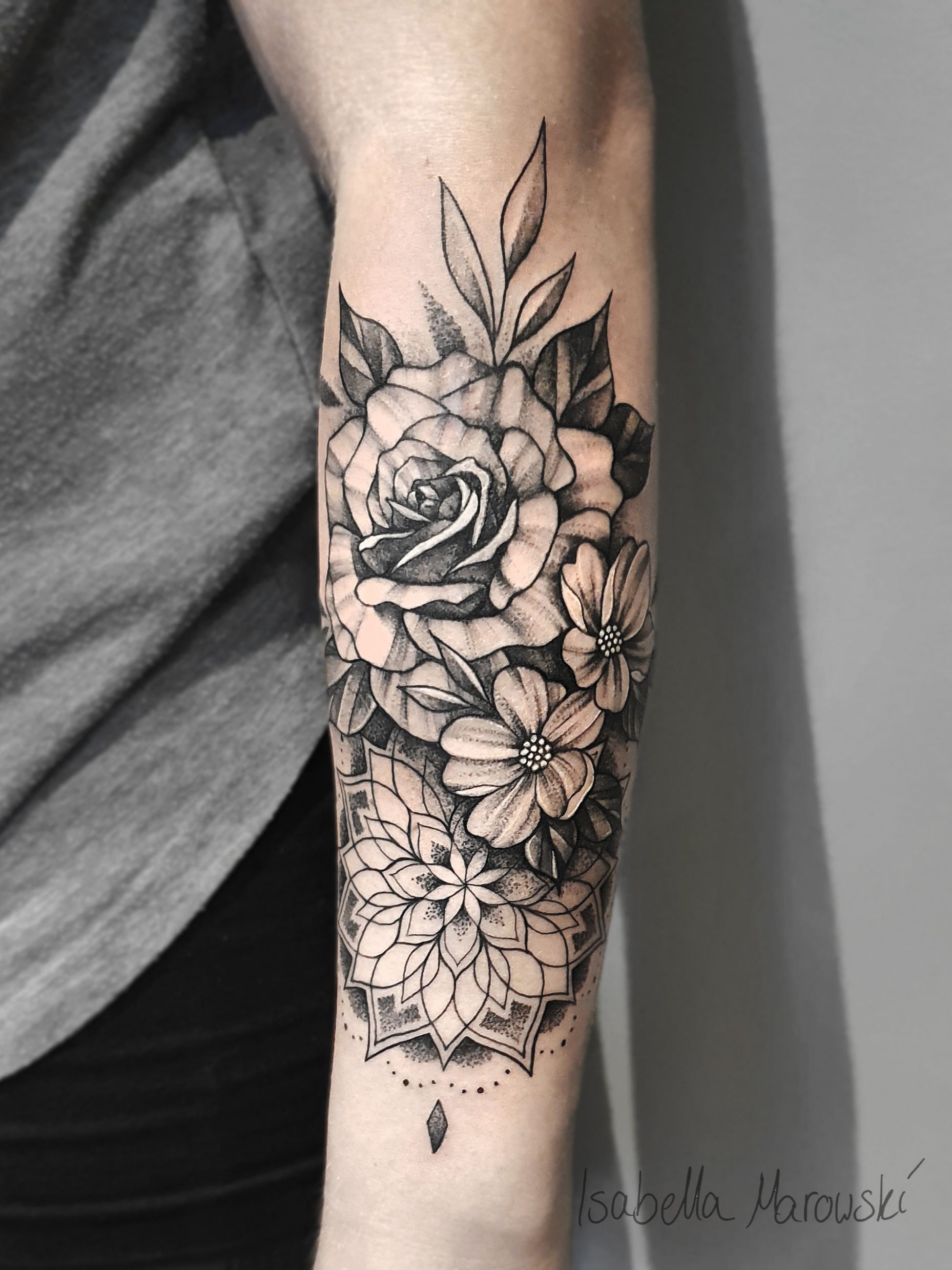 Floral Mandala Tattoo | Spiritual black flower temporary tattoo, set o —  Larkin Crafts