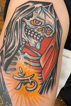 Grim Reaper with hindu symbol for stability. Done by  Alex Del