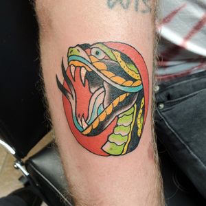 Traditional Snake head with not so traditional colours! Done on a wicked client!
