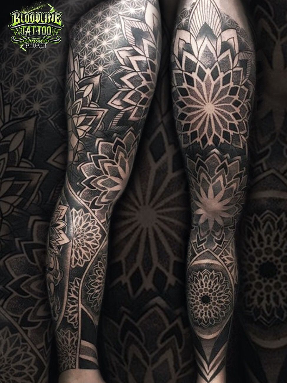 Mandala Mating Blackwork tattoo on Legs - Best Tattoo Ideas Gallery