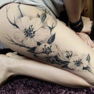 Sakura Leg Tattoo #sakura #cherryblossom #leg #blackandwhite