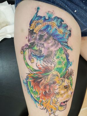 Capricorn/ leo tattoo Done at screamin ink in spokane Washington by Brynn