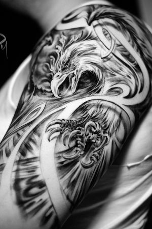 Montreal Black and grey phoenix tattoo
