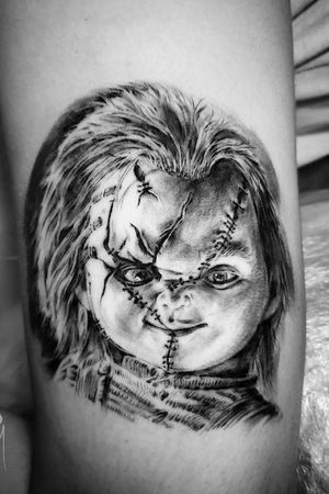 realistic horror movie character chucky tattoo