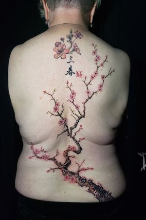 Montreal Asian cherry blossom Colored Fineline tattoo