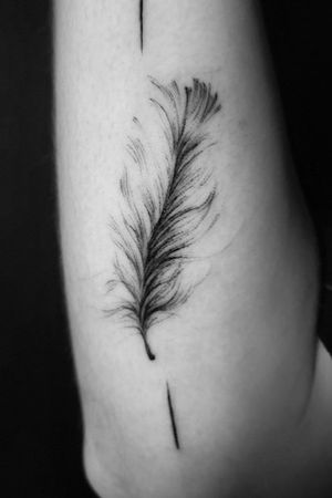 finline feather tattoo by tattoo artist Dylan C in Montreal. 