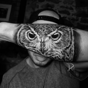 Black and grey Realistic Owl tattoo