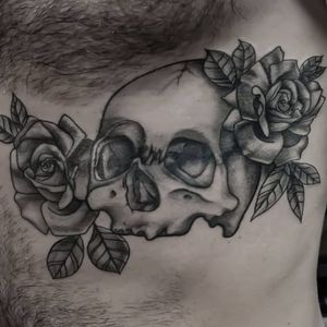 Skull and Rose cover up on ribs 