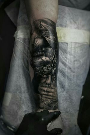 Part of a half sleeve..to be continue #blackandgreytattoo