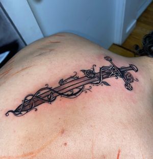 GKunny Tattoo Black and Gray Tattoo Blade Sword Warrior Weapon 