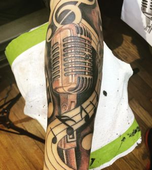 GKunny Tattoo Black and Gray Tattoo Realistic mic 🎙 Music notes 🎶 
