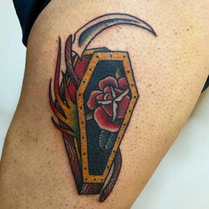 Coffin tattoo in traditionnal style.