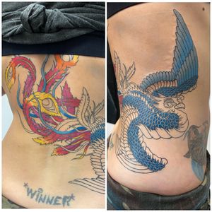 Japanese Phoenix in progress. Starts on the ribs and goes across her whole back.
