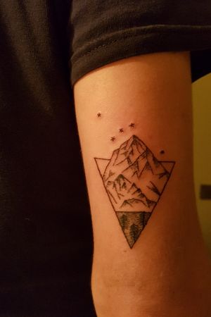Mountain, forest, triangle and orion constellation 