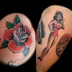 Unos tradis de hoy.. #tattoo #inked #ink #tradi #traditional #traditionaltattoo #tatuajetradicional #tradicionalamericano #girl #pinup #chicapinup #calendargirl #red #redtattoo #luchotattoo #luchotattooer #pergamino 
