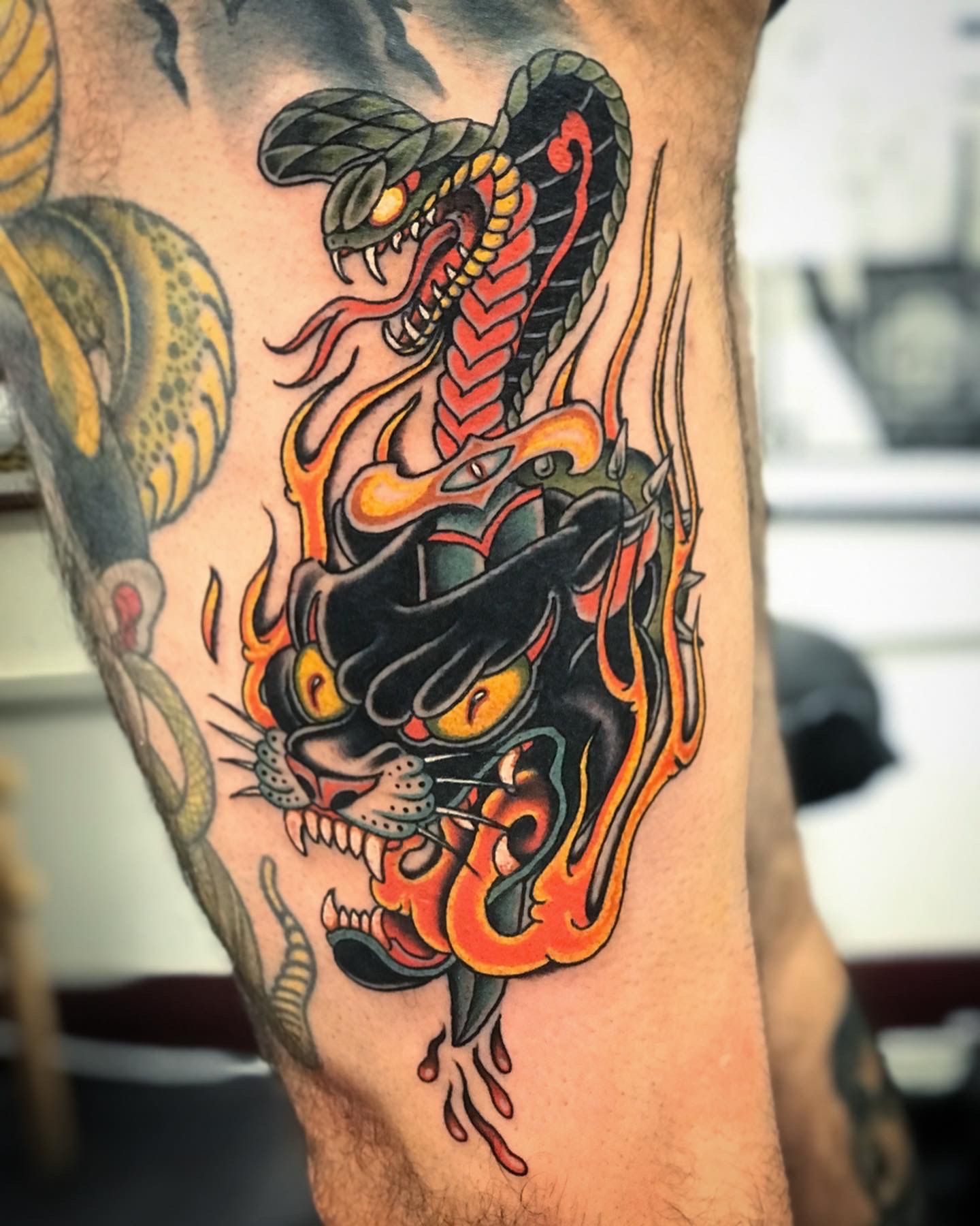 Traditional panther and Snake by Izzy Gore: TattooNOW