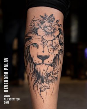 The lion is a very diverse symbol. It’s most common traits are: majesty, strength, courage, justice and military might. Commonly referred to as ‘The King of the Beasts’. The lion also has many characteristics that are similar to humans. So, people use this symbol to exhibit and express themselves through body art.  Abstract Lion Tattoo by Devendra Palav at Aliens Tattoo India