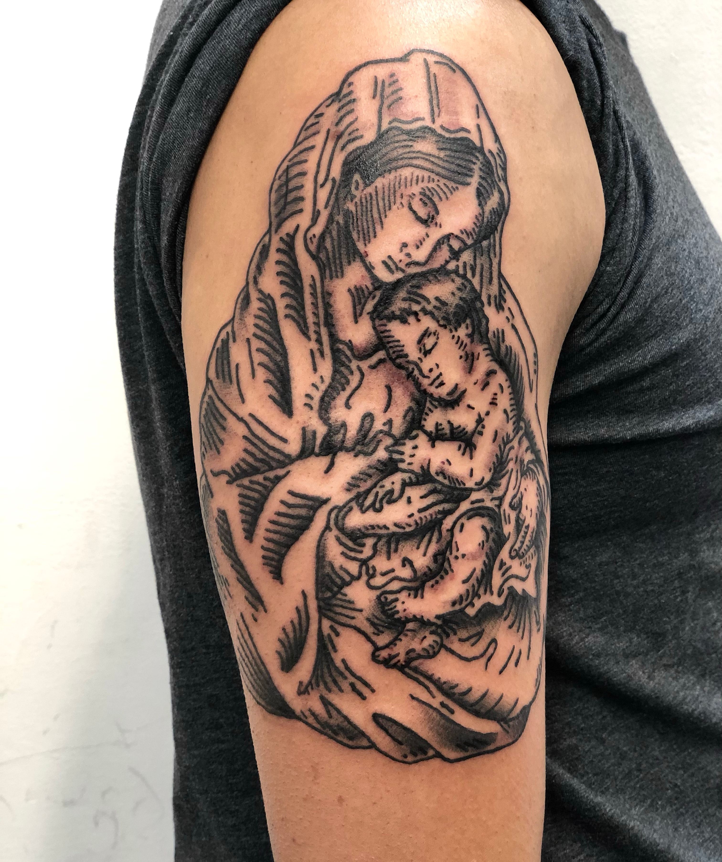 Large Arm Sleeve Tattoo Virgin Mary Jesus Waterproof Temporary Tattoo  Sticker Pigeon Praying Roses Men Full Skull Totem Tattoo