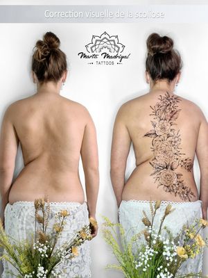 Scoliose cover #MartaMadrigal #fineline #dotwork #illustrative #flower #ornamental #scarcoverup #coveruptattoo