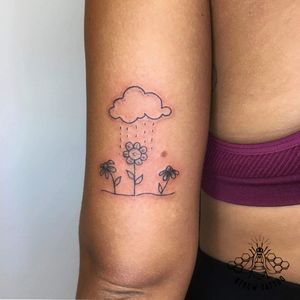 No Rain No Flowers Illustrative Tattoo by Kirstie @ KTREW Tattoo - Birmingham, UK #illustrative #tattoos #flower #armtattoos #birmingham