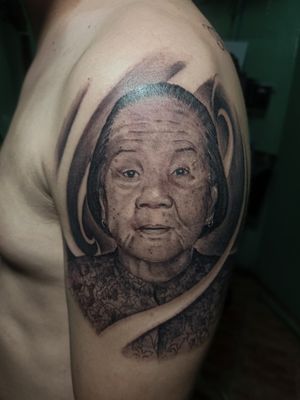 Portrait tattoo black and gray memorial tattoo