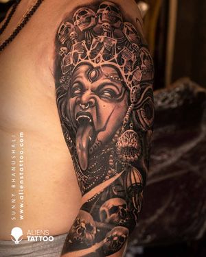 Kali Tattoo done by Sunny Bhanushali  at Aliens Tattoo India   Mythological tattoos have been loved by the masses since forever. If you're on the lookout for a perfect mythological tattoo, then this customized Kali tattoo will look great!
