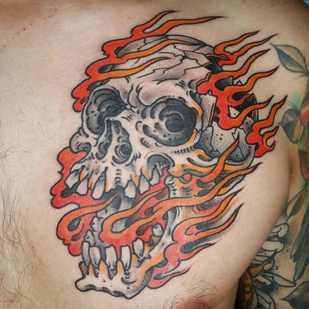 Skull Tattoo In Flames Stock Illustration - Download Image Now - 2015,  Abstract, Art - iStock