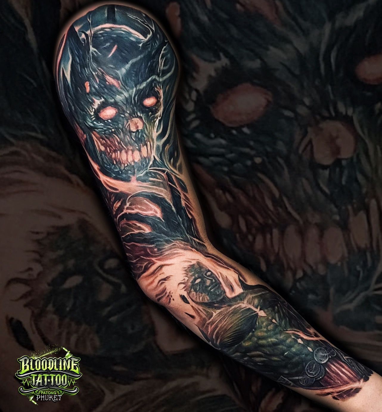 Fantastic dark sleeve by @audeladureeltattoobysandry from France | Skull sleeve  tattoos, Best sleeve tattoos, Scary tattoos
