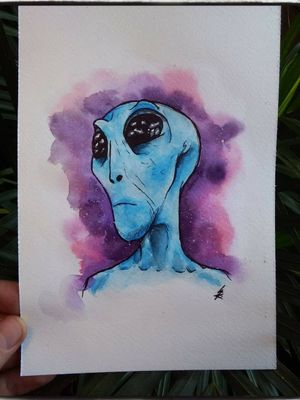 This guy is looking for a skin home ;) #alien #alientattoo #watercolor #vilnius #watercolortattoo 