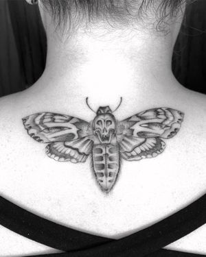 Moth tattoo by Apache Colin #ApacheColin #moth #blackandgrey #illustrative #butterfly #insect #wings #deathmoth