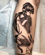 Tattoo by Tanner Ramsey #TannerRamsey #traditional #illustrative #mashup #panther #lady 
