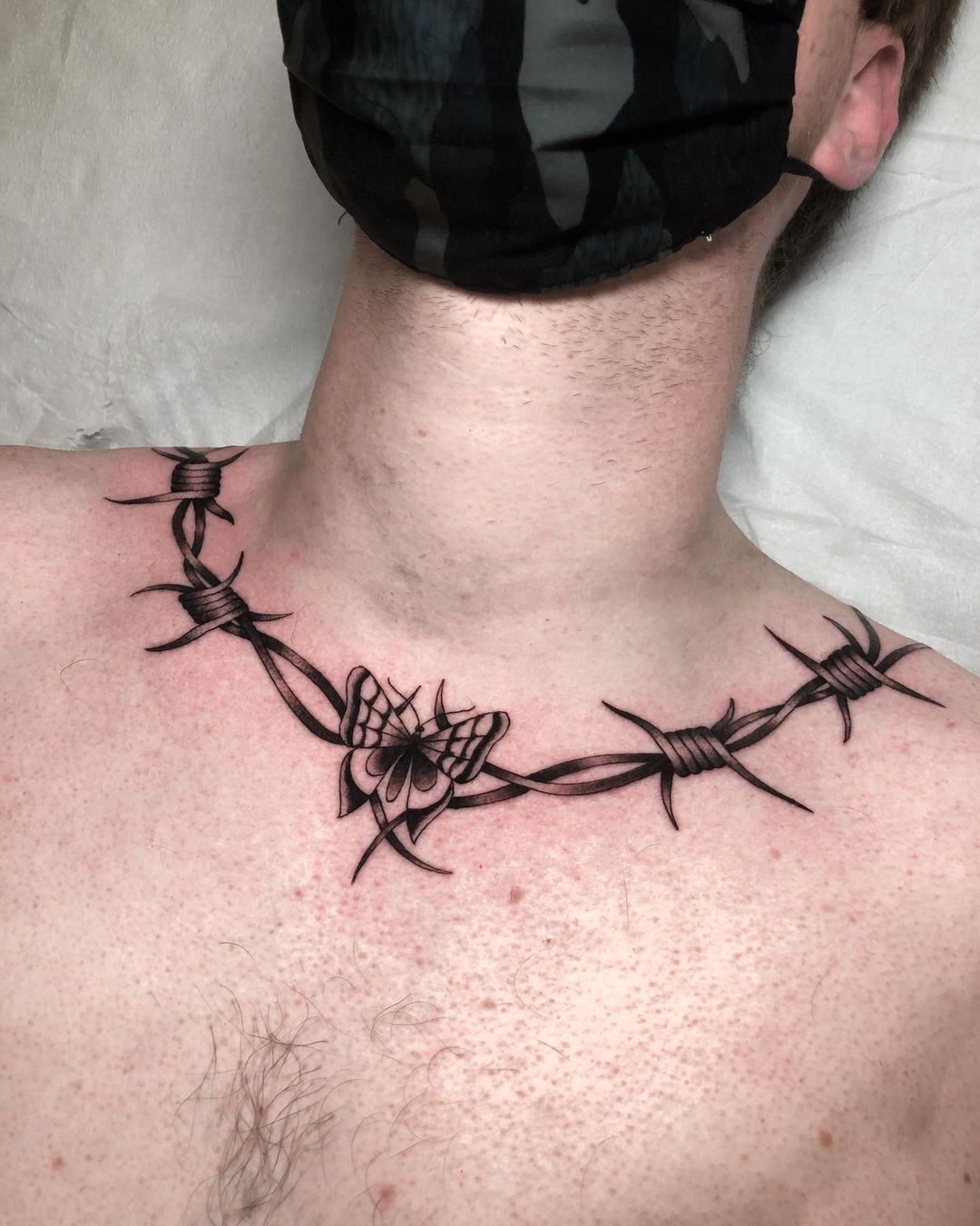 Tattoo uploaded by Chelsea Hopwood  Barbed wire tattoo collarbone  collarbonetattoo barbedwired  Tattoodo
