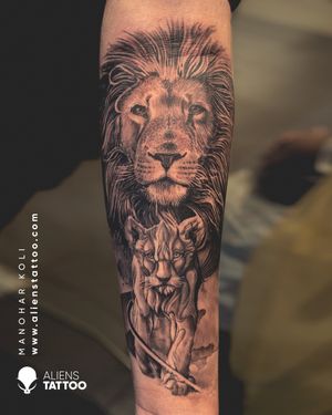 Amazing Tattoo by Manohar Koli at Aliens Tattoo India   The lion and cub tattoo symbolizes the protection between father and child. For that reason, it’s a popular tattoo choice for dads. It’s a tattoo that shows how important family is in your life, if you want to show your ‘pride’ how you will always keep them safe, it’s a great option.
