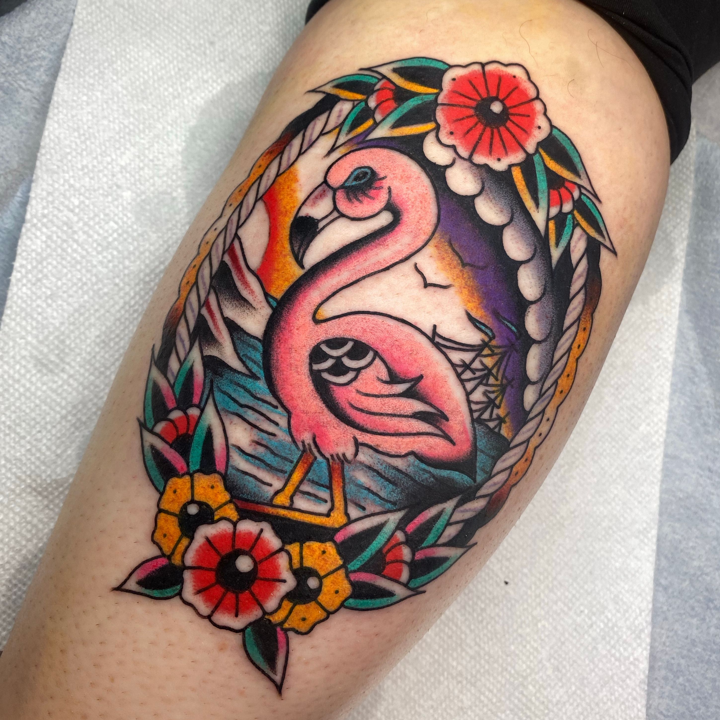 🦩 🌴 ☀️ Got to do this very special flamingo tattoo for my sister Danielle  last week in memory of my Aunt MJ who passed away earlier this… | Instagram
