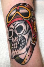 #skull done at Hot Stuff Tattoo, Asheville NC. Email chuckdtats@gmail.com for appointment info. #traditional #tattoo