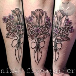 Bouquet with a pop of color 🌷🌸🏵🌿....#Bouquet #floral #FlowerTattoo #FloralTattoo #flowers #BlackAndGray #PopOfColor #grayscale #GrayWash #tulip #lilacs #tattoos #BodyArt #BodyMod #modification #ink #art #QueerArtist #QueerTattooist #MnArtist #MnTattoo #VisualArt #TattooArt #TattooDesign #TheTattooedLady #TattooedLadyMN #NikkiFirestarter #FirestarterTattoos #firestarter #MinnesotaTattoo