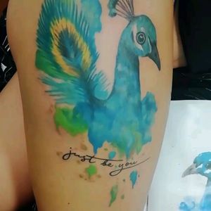 Watercolor Peacock #tattoo #tattoos #freshink #freshlyinked #watercolor #watercolortattoo #aquarell #aquarelltattoo #peacock #peacocktattoo #peafowl #blue #peafowltattoo