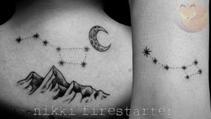 A couple of mother & daughter tattoos.....#Constellation #ConstellationTattoo #mountains #moon #MountainTattoo #MoonTattoo #BlackAndGray #MotherAndDaughterTattoo #GraphicTattoo #stars #linework #tattoos #BodyArt #BodyMod #modification #ink #art #QueerArtist #QueerTattooist #MnArtist #MnTattoo #VisualArt #TattooArt #TattooDesign #TheTattooedLady #TattooedLadyMN #NikkiFirestarter #FirestarterTattoos #firestarter #MinnesotaTattoo