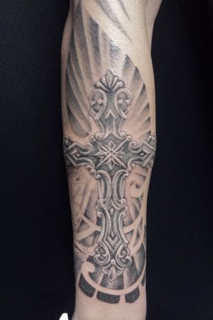 Cross tattoo by Nathan Emery, San Francisco