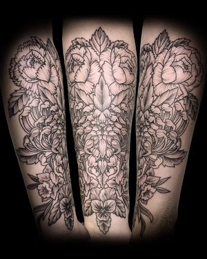 Dotwork flora with carnation, rose, mum, daffodil and pansy