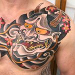 Hannya chest piece completed as a part of larger project.