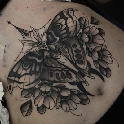 Moth on underboob area. Done in one sitting. 