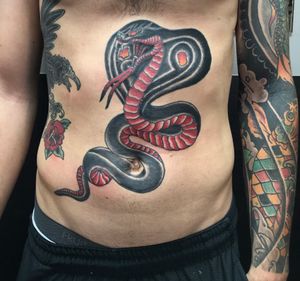 Camron is a TOUGH friend. We finished his Japanese sleeve and right after moved onto the torso snake and raven. 