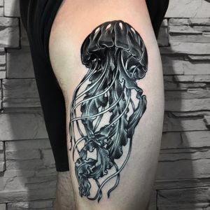 Jellyfish tattooInst:@flyrosetattoo #jellyfishtattoo #tattoo #flyrosetattoo #blackandgrey #blackandgreytattoo #tattooed #inked 