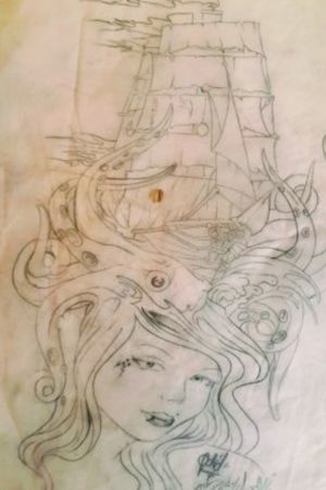 Sketch still available to get tattooed message me on 0663390587 linden JohannesburgMermaid ship and octopus custom unique design