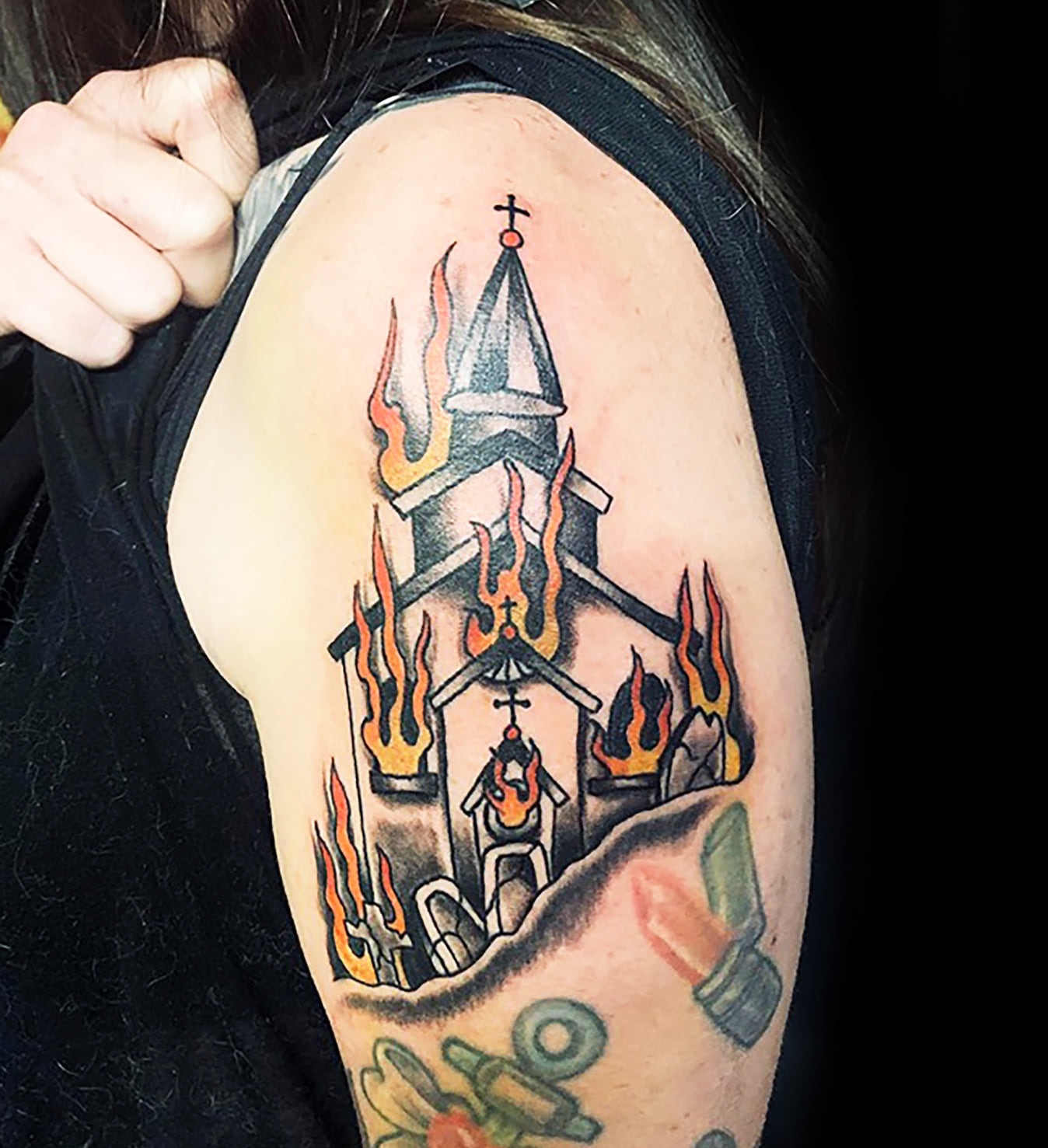 Tattoo uploaded by Memento Mori Tattoo Studio • #burnchurch #church  #churchtattoo #igreja #igrejatattoo • Tattoodo