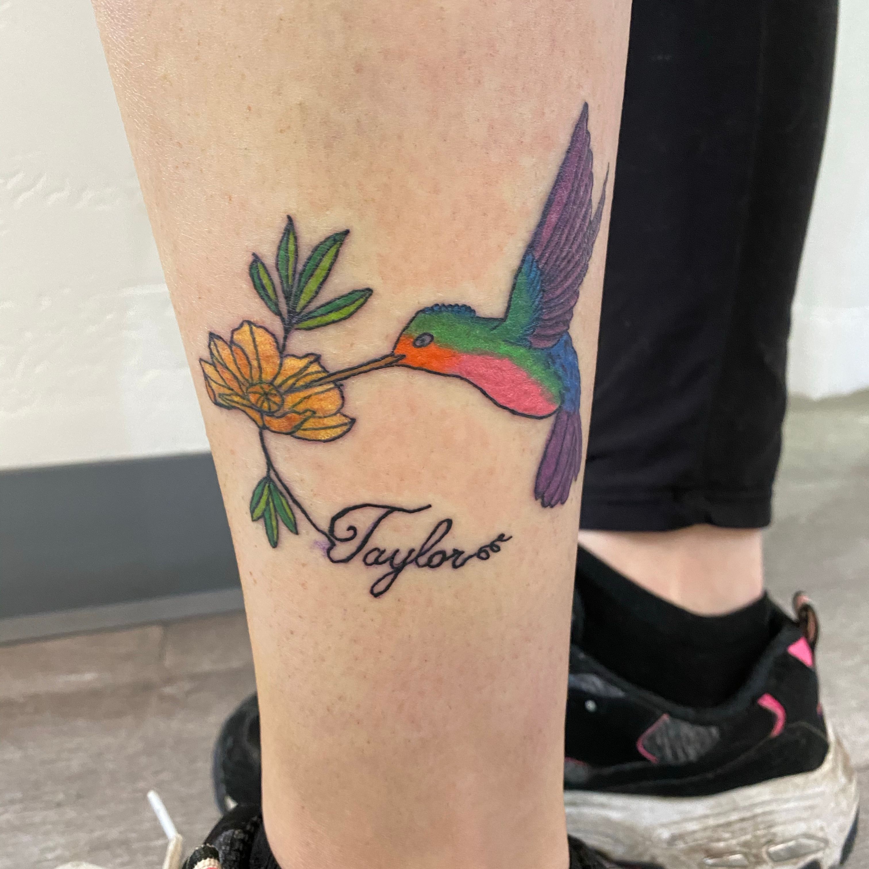 A watercolor hummingbird with alstroemerias! Thanks for making the trip out  🌺🦜🎨 #watercolortattoo #hummingbirdtattoo #colortatto... | Instagram
