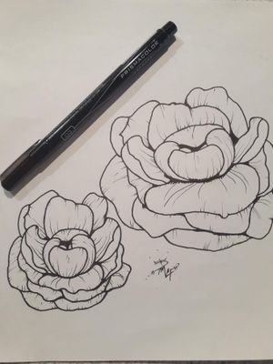 Peony practice from yesterday drawn in straight marker no pencil.